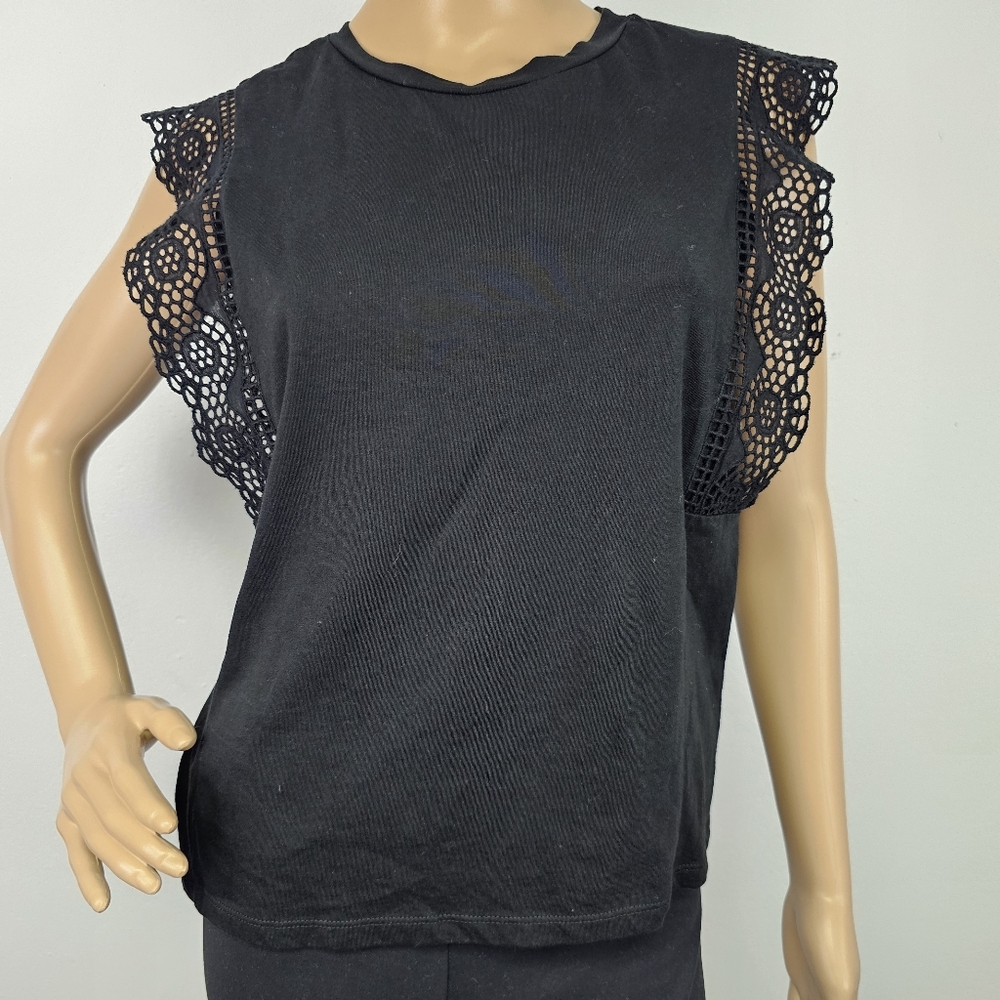 Banana Republic T-Shirt Cotton Eyelet Ruffle Sleeves Sz S Boho Romantic Feminine